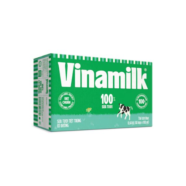 SỮA TƯƠI TIỆT TRÙNG VINAMILK CÓ ĐƯỜNG 180ML (48H/THÙNG)