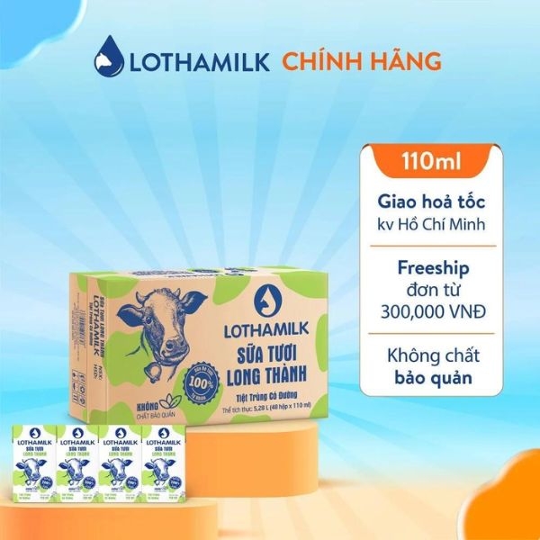 SỮA TƯƠI TIỆT TRÙNG LONG THÀNH CÓ ĐƯỜNG 110ML (48H/THÙNG)