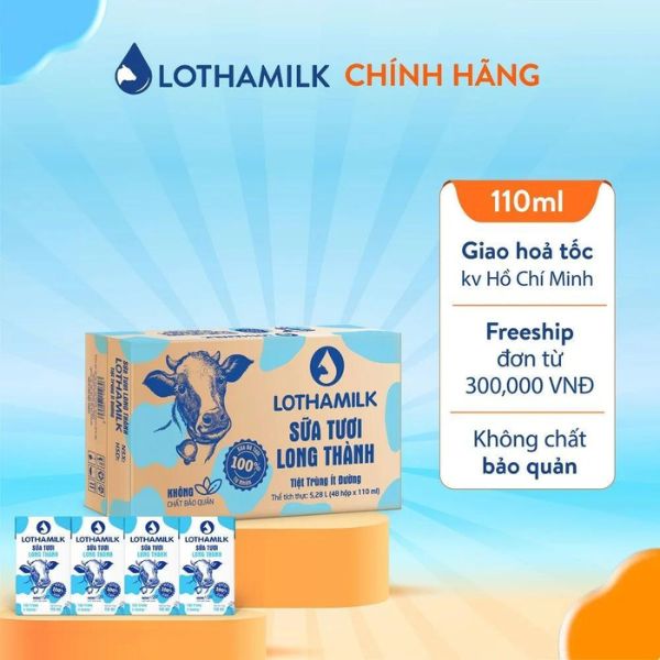 SỮA TƯƠI TIỆT TRÙNG LONG THÀNH ÍT ĐƯỜNG 110ML (48H/THÙNG)