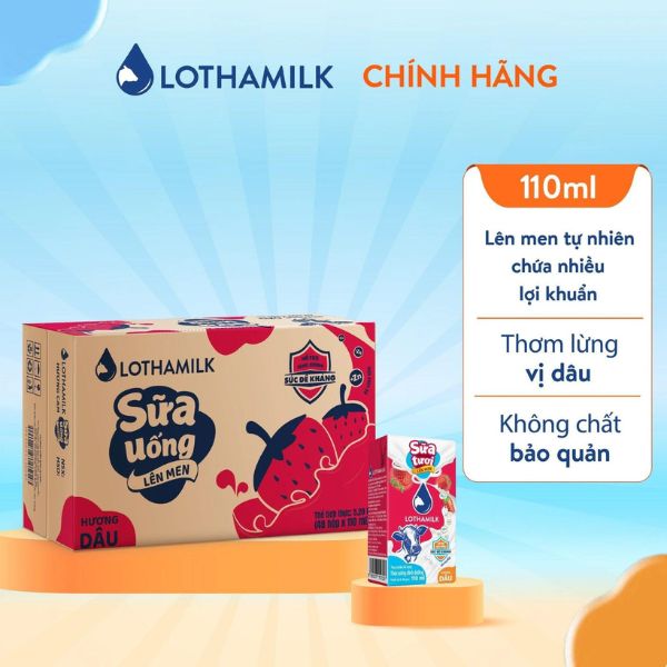 SỮA TƯƠI LÊN MEN LONG THÀNH DÂU 110ML (48H/THÙNG)