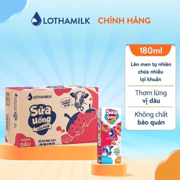 SỮA TƯƠI LÊN MEN LONG THÀNH DÂU 180ML (48H/THÙNG)